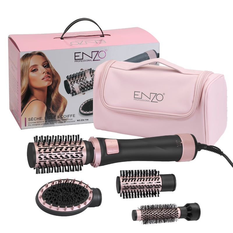 ENZO EN-756 New 2025 Auto Multi Styling Set – 5-in-1 Hair Styler with Auto Rotating Technology, 3 Volumizing Brushes, Oval Massage Comb, Lightweight Motor With Soft Leather Travel Bag