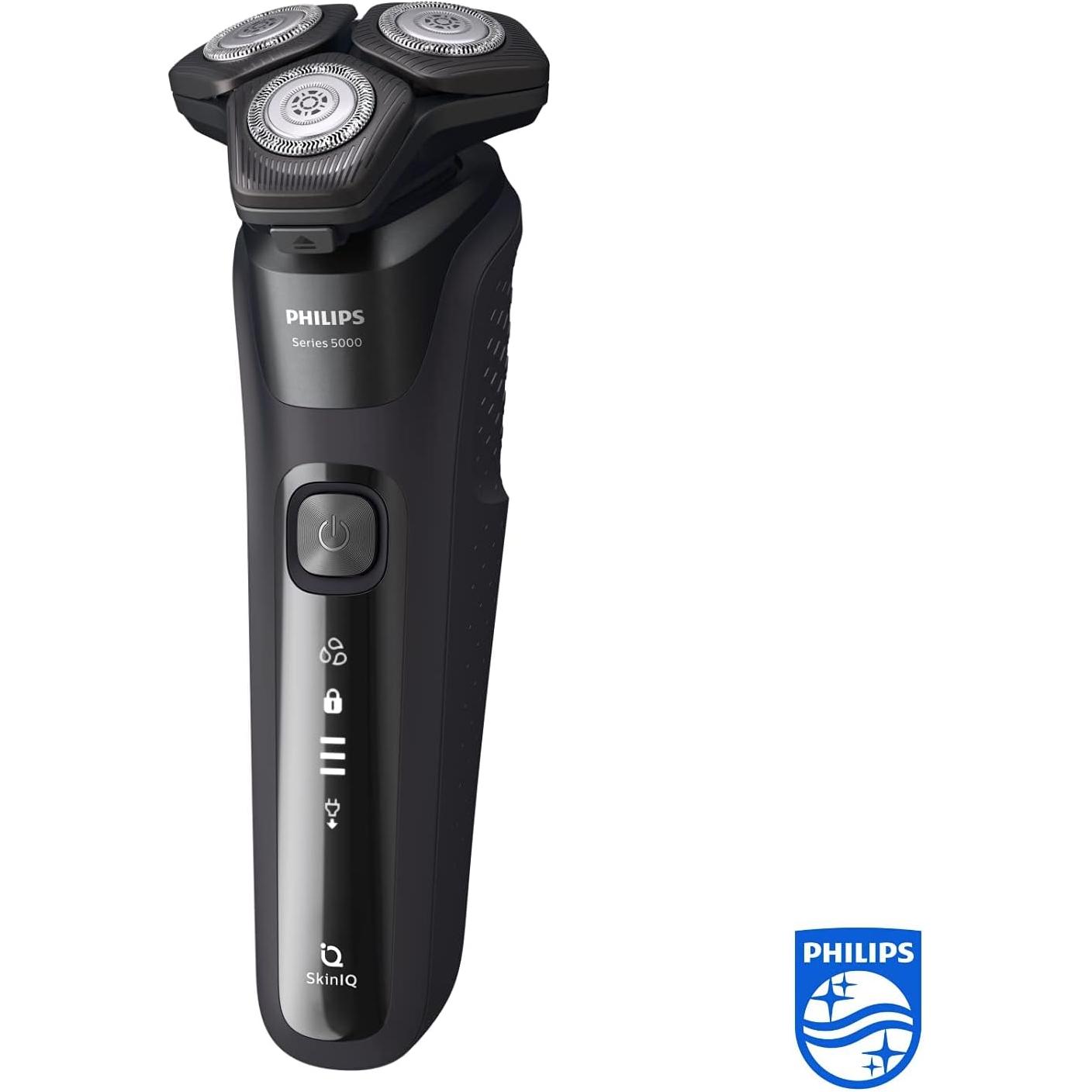 PHILIPS Shaver Series 5000 with Advanced SkinIQ, Wet & Dry Men's Electric Shaver with Integrated Pop-up Trimmer, 60 mins Run Time - S5588/30, Deep Black, [comes with UK Plug]