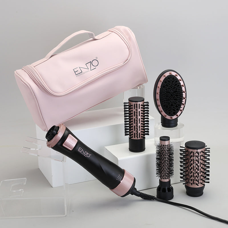 ENZO EN-756 New 2025 Auto Multi Styling Set – 5-in-1 Hair Styler with Auto Rotating Technology, 3 Volumizing Brushes, Oval Massage Comb, Lightweight Motor With Soft Leather Travel Bag