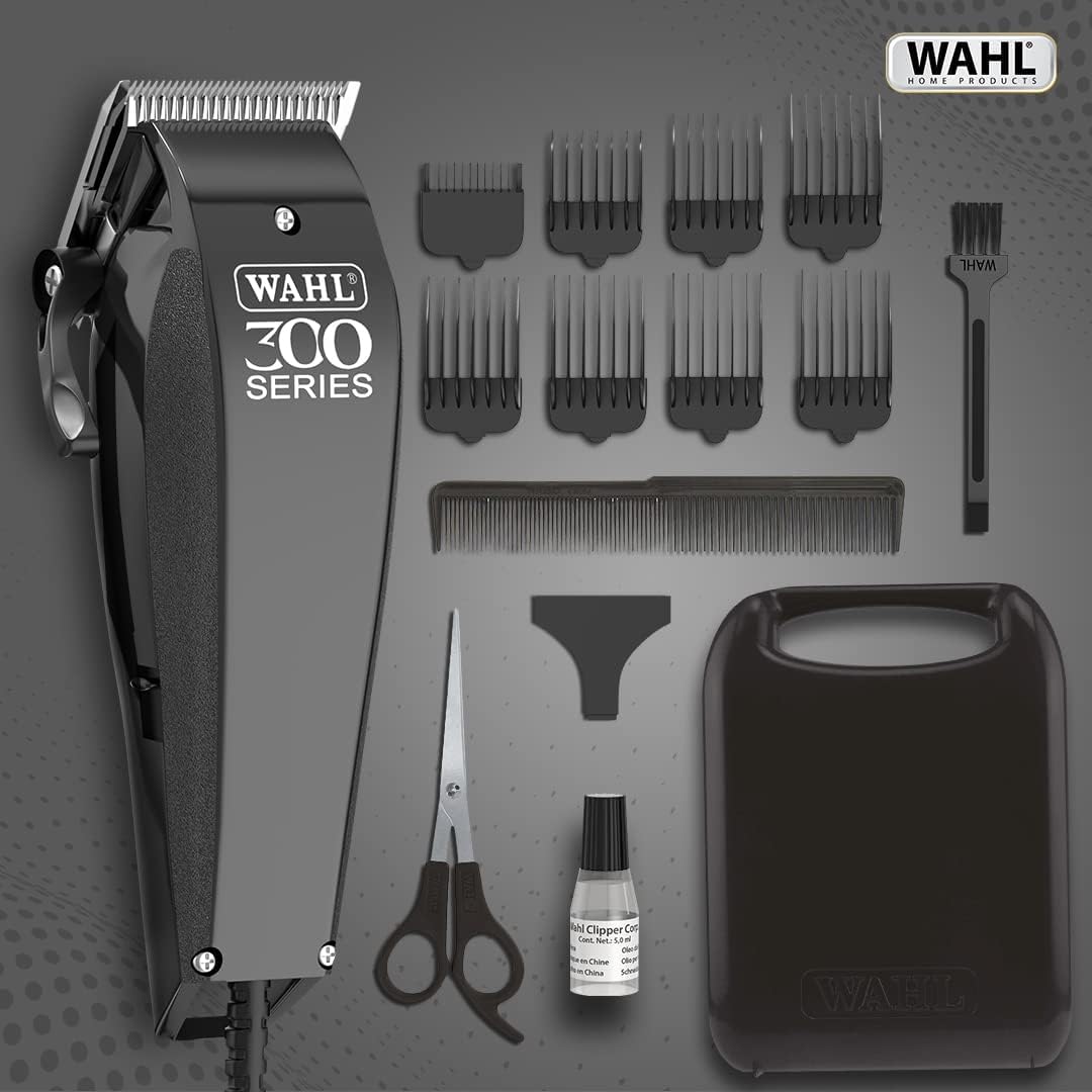 Wahl Home Pro 300 Series Hair Cutting Kit, Corded Hair Clipper Kit For Mens Grooming, 8 Comb Attachments, Self Sharpening Precision Blades With Taper Lever, 09247-1327