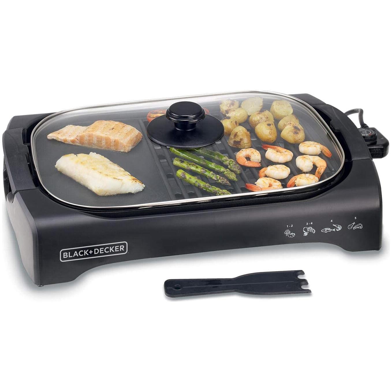 Black+Decker Open Flat Grill with Glass Lid 2200W, Black, Lgm70-B5