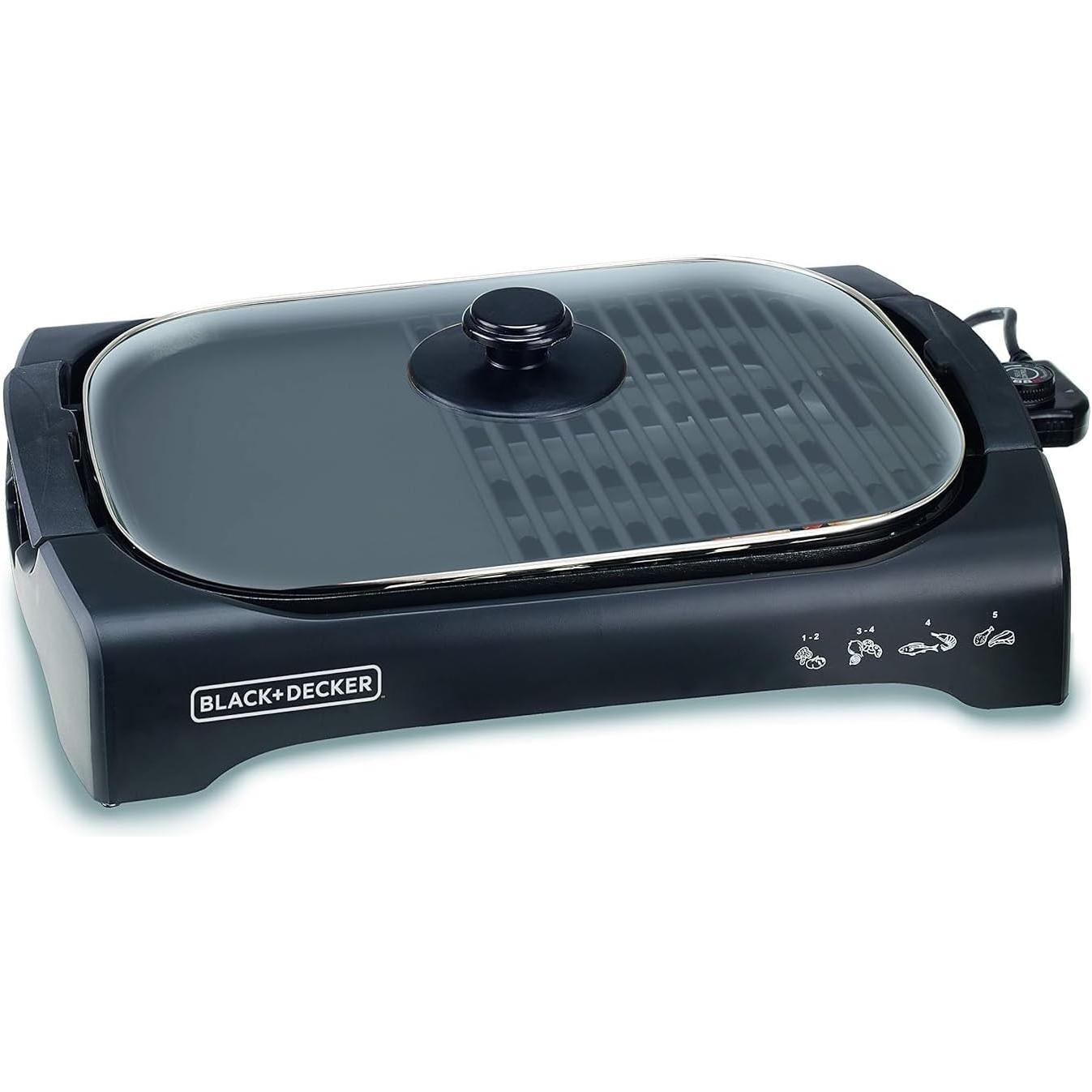 Black+Decker Open Flat Grill with Glass Lid 2200W, Black, Lgm70-B5