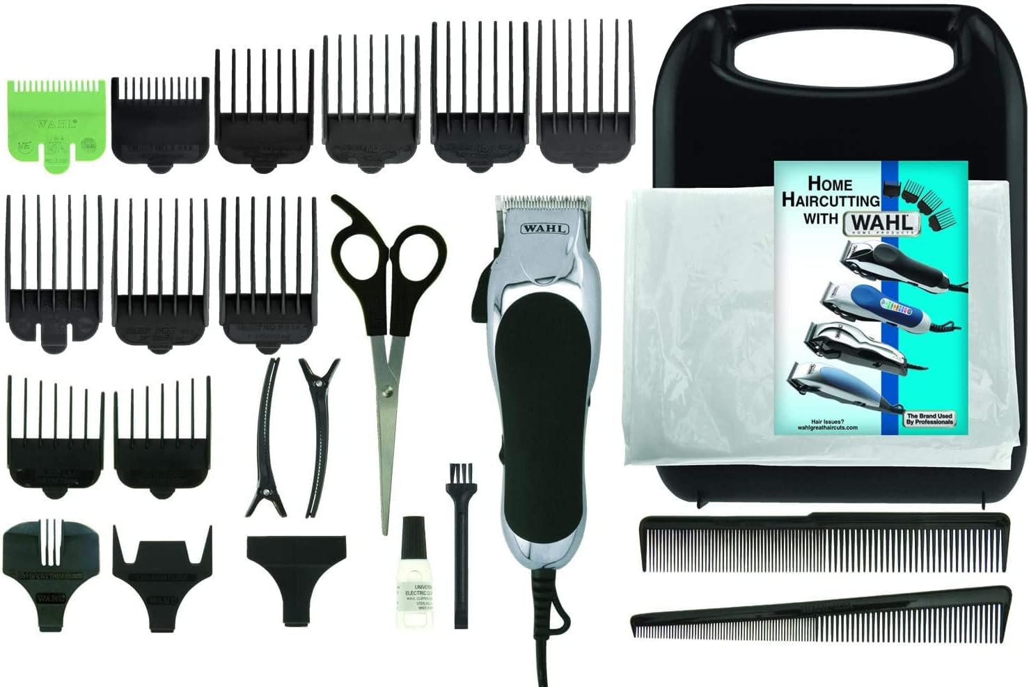 Wahl Chrome Pro Corded Hair Cutting Kit, Corded Hair Clipper Kit For Mens Grooming, 10 Comb Attachments With Handle Case, Self Sharpening Precision Blades With Taper Lever, 79524-227