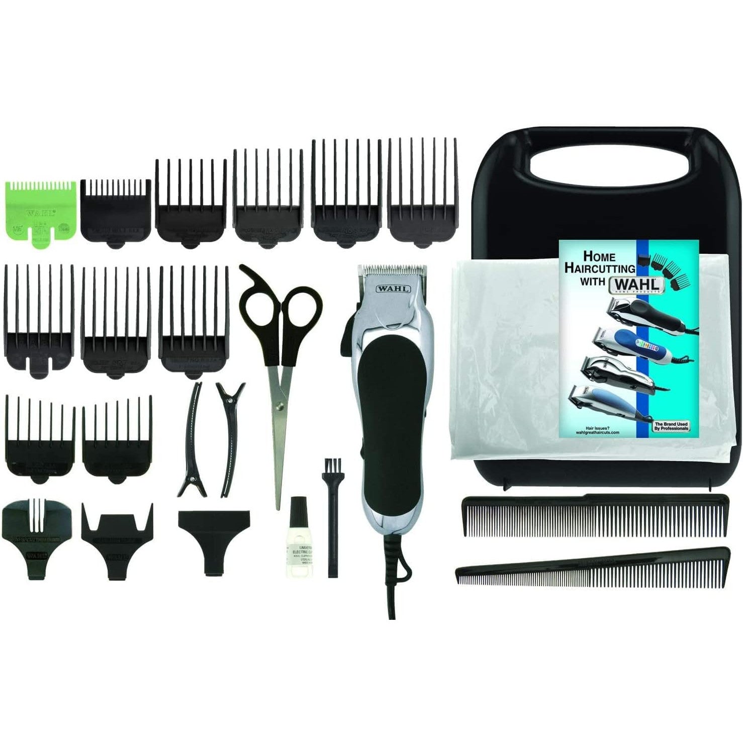 Wahl Chrome Pro Corded Hair Cutting Kit, Corded Hair Clipper Kit For Mens Grooming, 10 Comb Attachments With Handle Case, Self Sharpening Precision Blades With Taper Lever, 79524-227