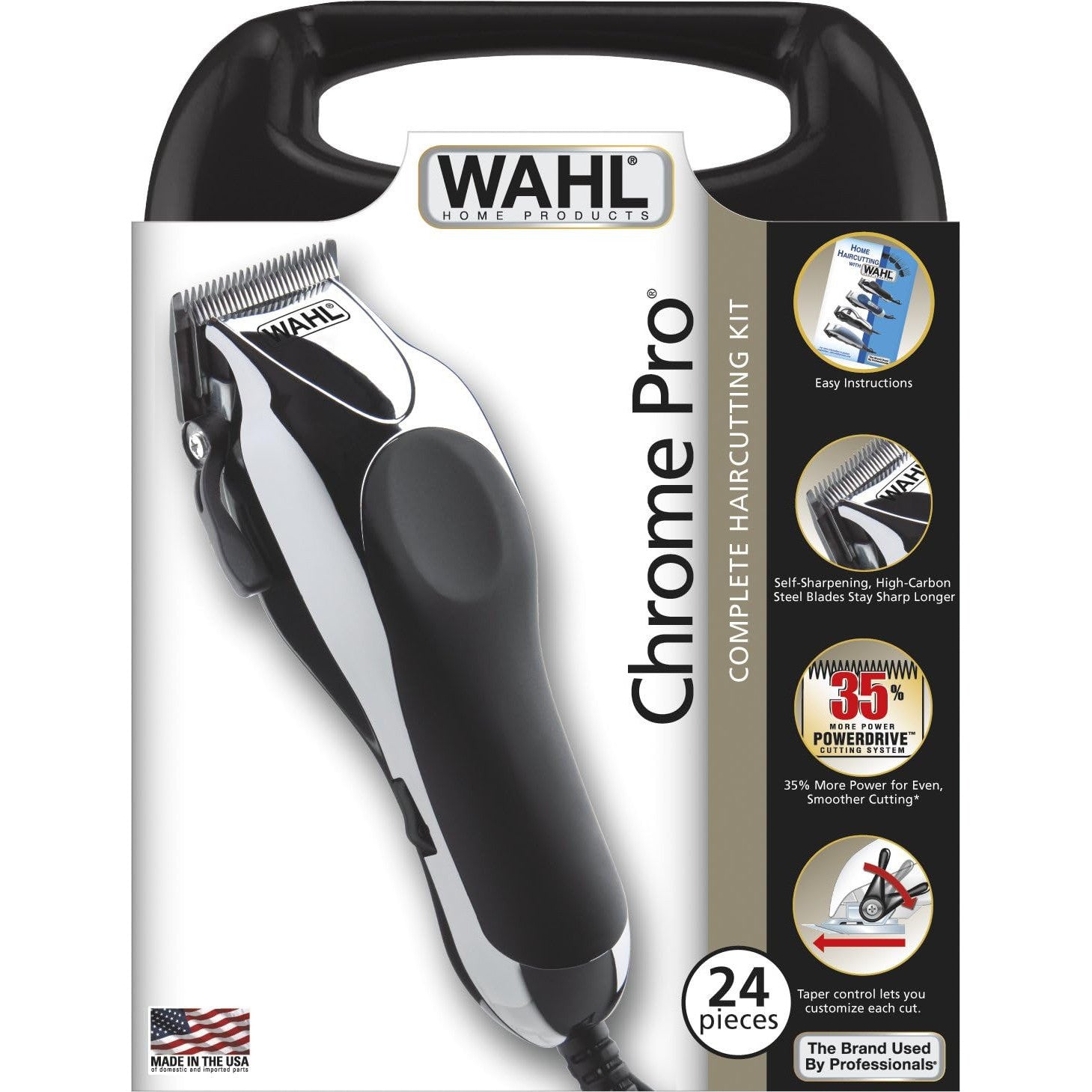 Wahl Chrome Pro Corded Hair Cutting Kit, Corded Hair Clipper Kit For Mens Grooming, 10 Comb Attachments With Handle Case, Self Sharpening Precision Blades With Taper Lever, 79524-227