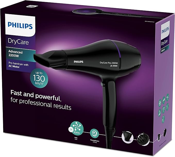 Philips Advanced Drycare Pro Hairdryer, 2200 W, Black, BHD274