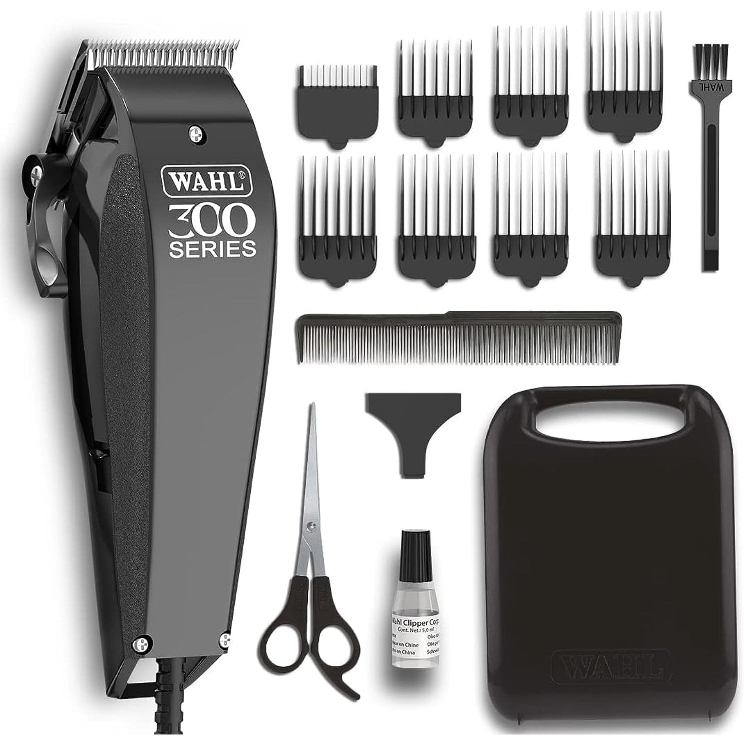 Wahl Home Pro 300 Series Hair Cutting Kit, Corded Hair Clipper Kit For Mens Grooming, 8 Comb Attachments, Self Sharpening Precision Blades With Taper Lever, 09247-1327