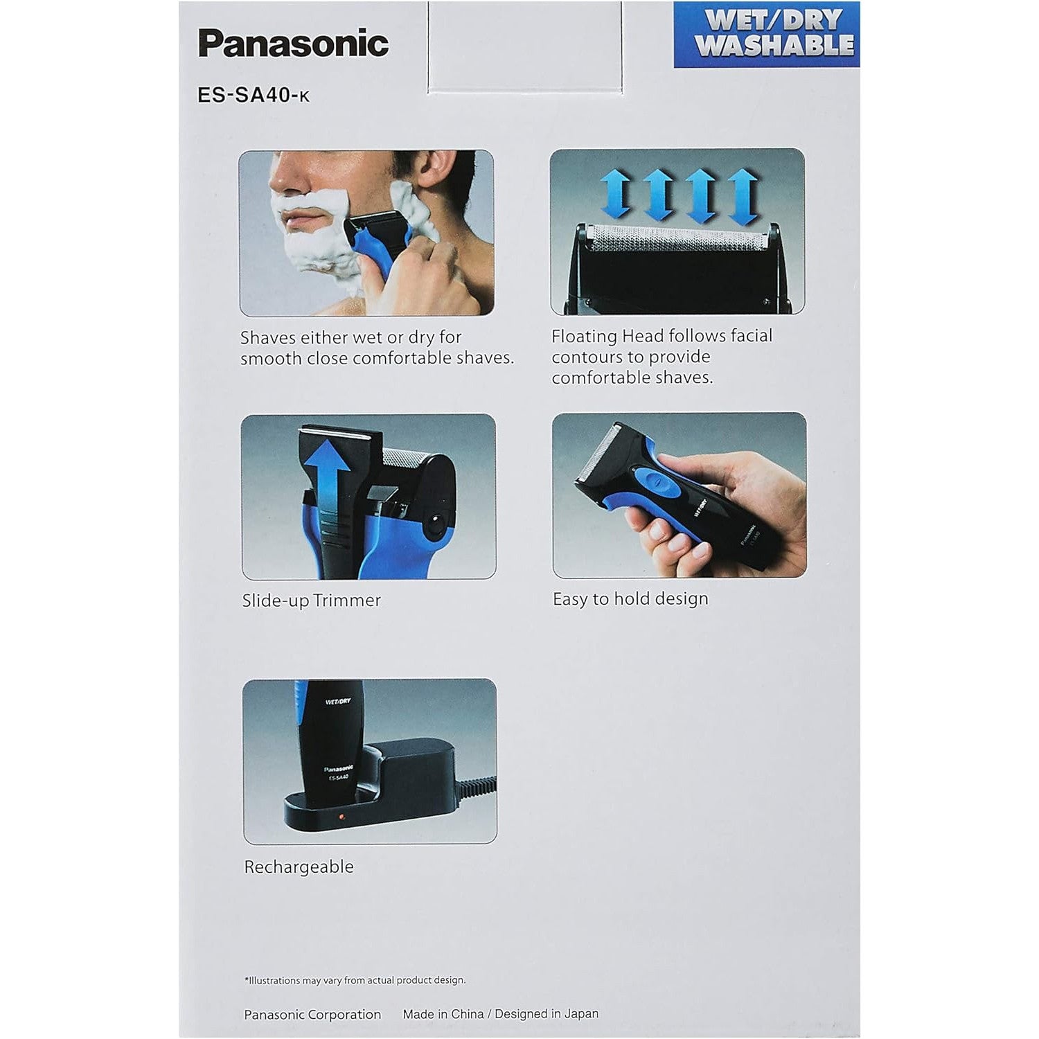 Panasonic ES-SA40K Pro Curve Wet & Dry Shaver, Black/Blue (Pack of 1)