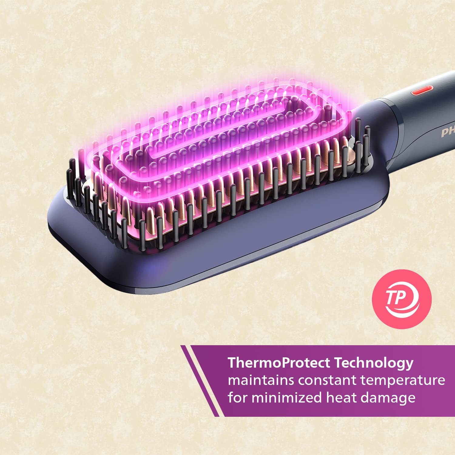 PHILIPS Heated Straightening Brush BHH885/10 (New) ThermoProtect Technology, Ionic care, Argan Oil Infusion & Extra Large Brush, 50 Watts, Black