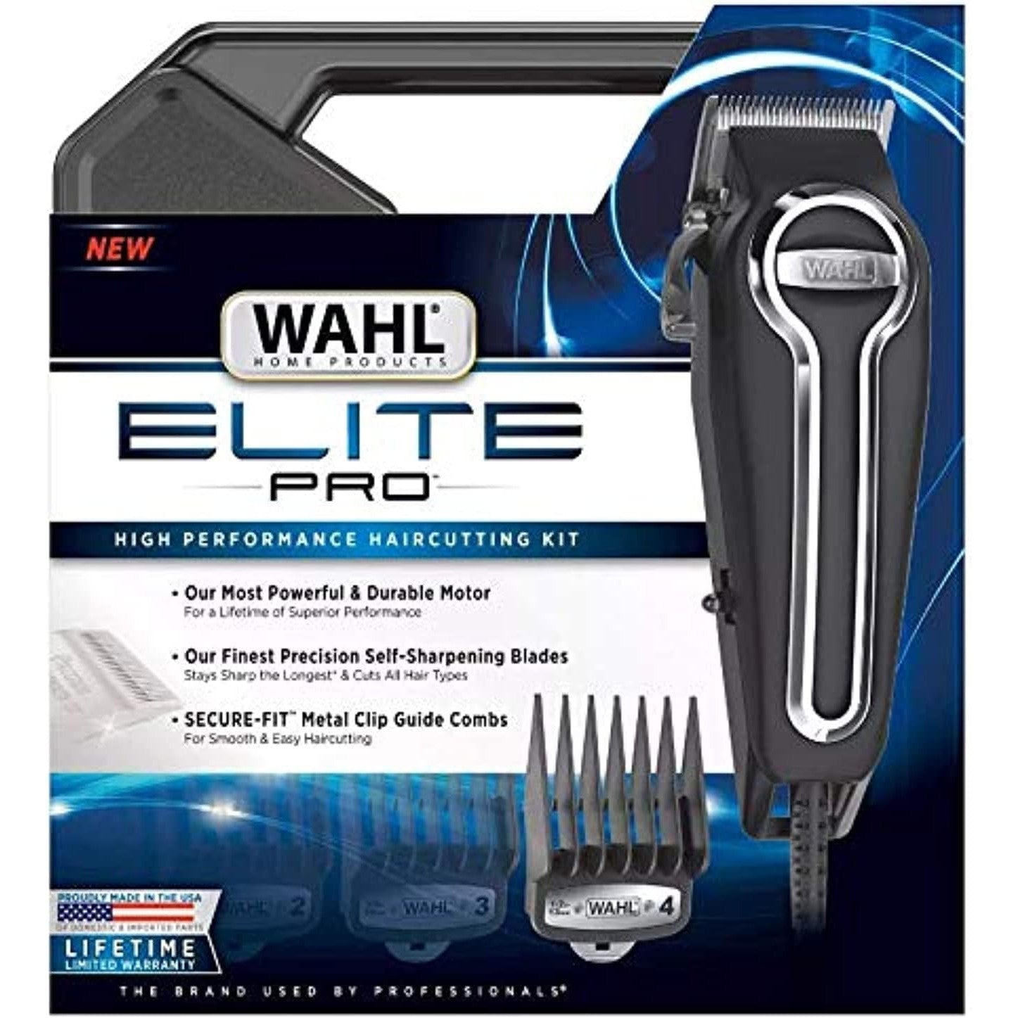 WAHL Clipper Elite Pro High Performance Haircut Kit for Men with Hair Clippers, Secure fit Guide Combs with Stainless Steel Clips by The Brand Used by Professionals. #79602