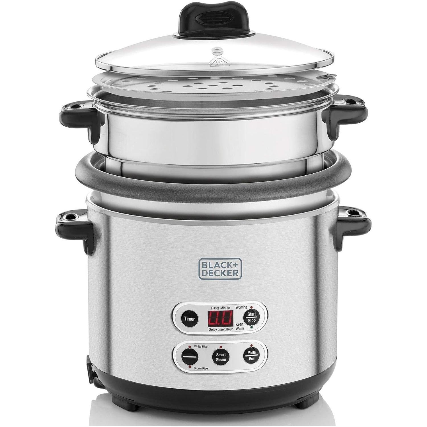 Black+Decker 3-in-1 Smart Cooker for Cooking Boiling and Steaming, Silver, 1.8 litre, RPC1800-B5