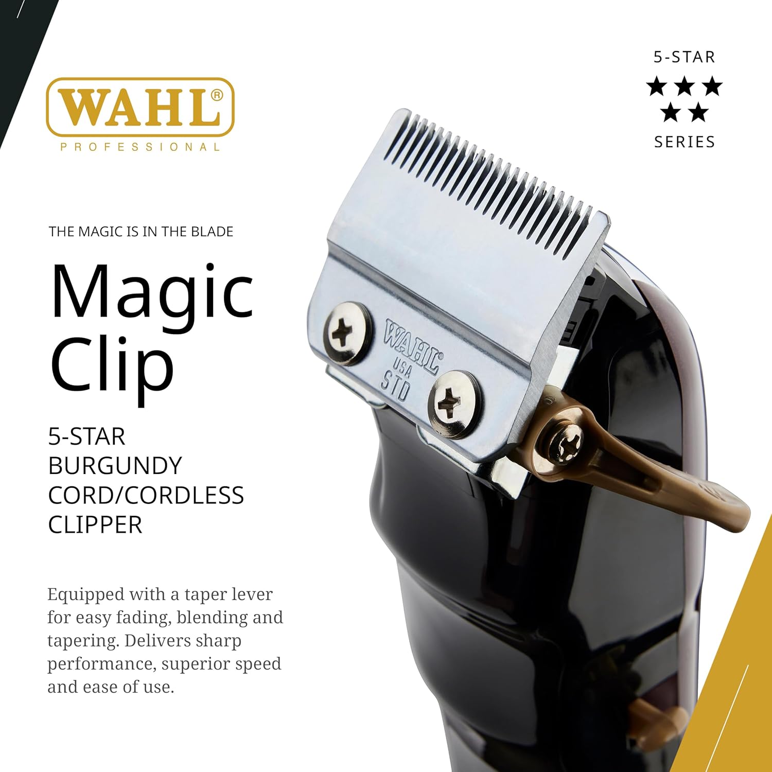 Wahl Professional 5-Star Cord/Cordless Magic Clip #8148 – Great for Barbers and Stylists – Precision Cordless Fade Clipper Loaded with Features – 90+ Minute Run Time