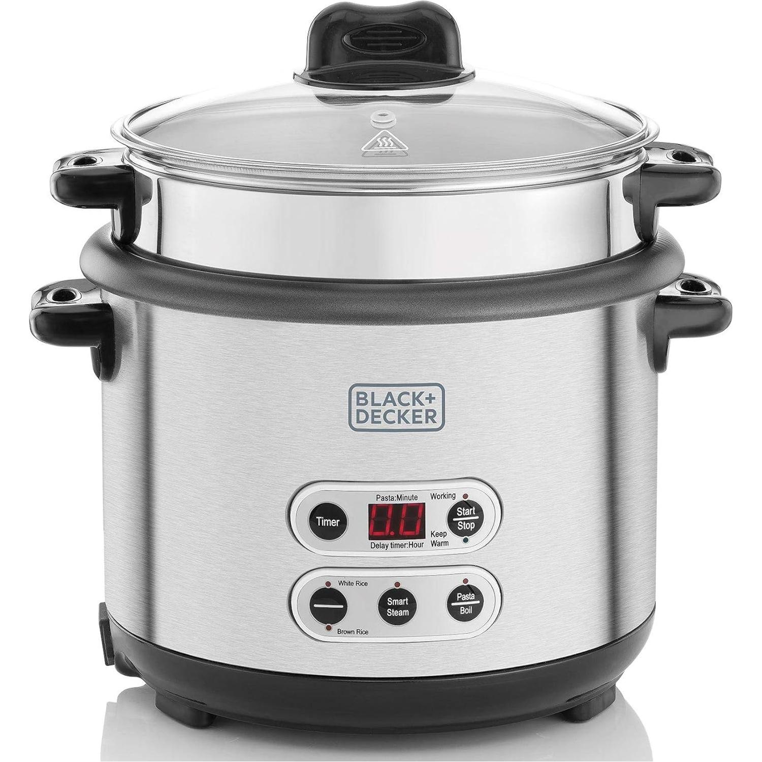 Black+Decker 3-in-1 Smart Cooker for Cooking Boiling and Steaming, Silver, 1.8 litre, RPC1800-B5