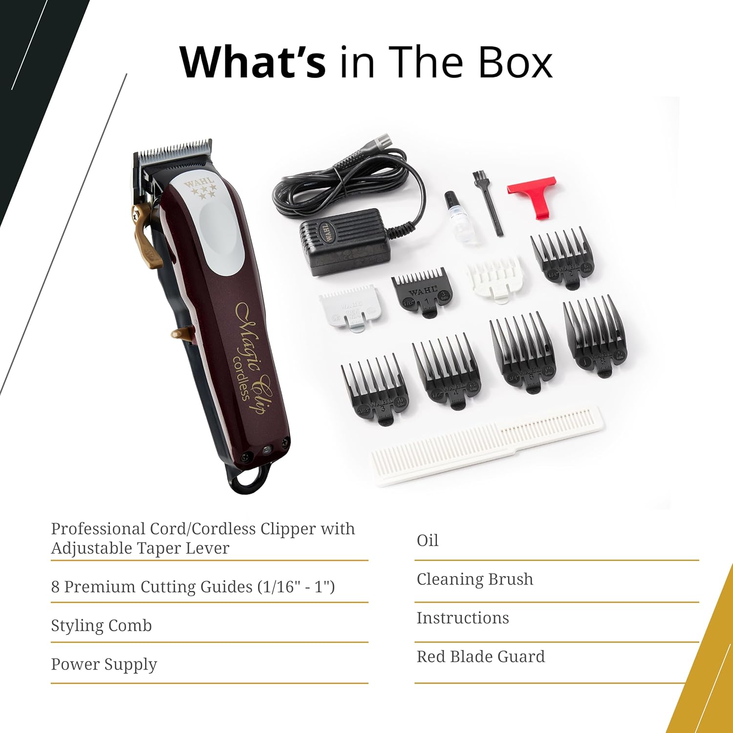 Wahl Professional 5-Star Cord/Cordless Magic Clip #8148 – Great for Barbers and Stylists – Precision Cordless Fade Clipper Loaded with Features – 90+ Minute Run Time