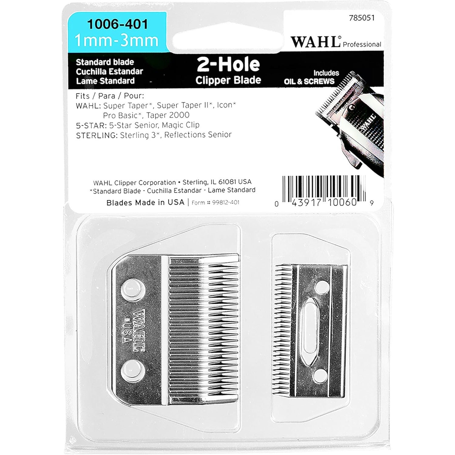 Wahl 2-Hole Taper Clipper Blade Set, 1-3 mm Cutting Length, 0.15 kg