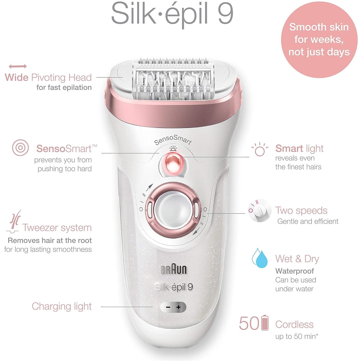 Braun SES 9897 GS,Braun Silk-epil 9 SensoSmart SES 9897 GS Wet & Dry epilator rose gold - 4-in-1 epilation,