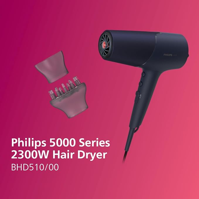 Philips 5000 Series Hair Dryer with ThermoShield Technology, 3 Heat and 2 Speed Levels, 2300 W Drying Power, BHD510/00