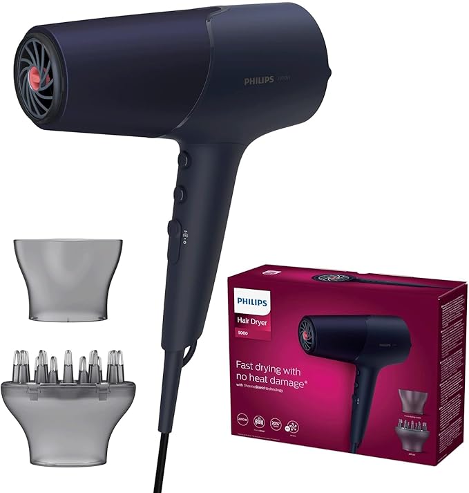 Philips 5000 Series Hair Dryer with ThermoShield Technology, 3 Heat and 2 Speed Levels, 2300 W Drying Power, BHD510/00