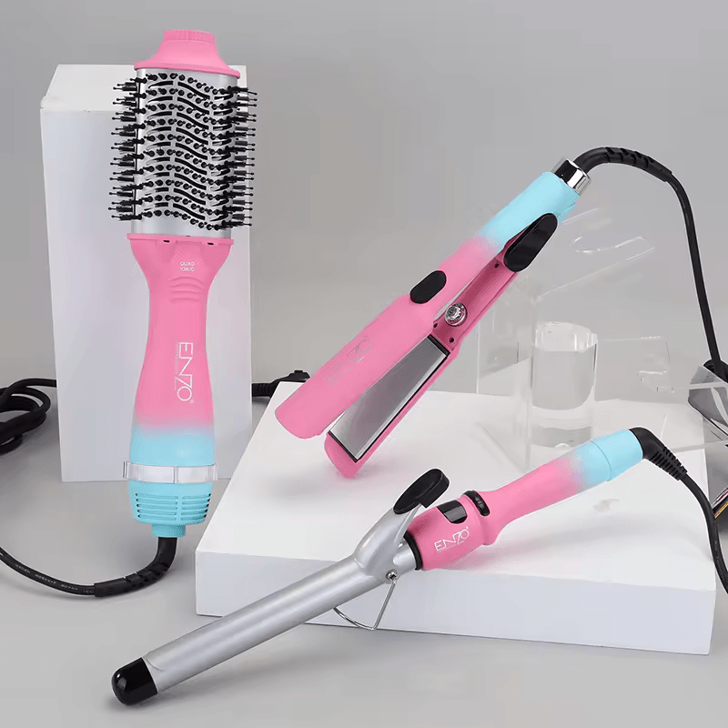 ENZO EN-3312 Hair Styling Pack - Professional Straightener, Curler Combo Pack - Intl Version